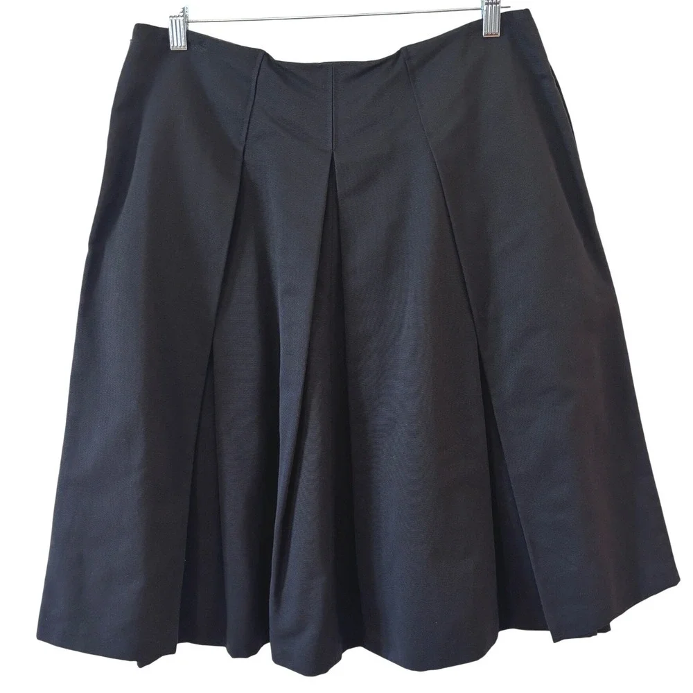 St. John Collection Black Cotton‎ Silk Pleated A-Line Skirt Size 12 Midi - Picture 2 of 6